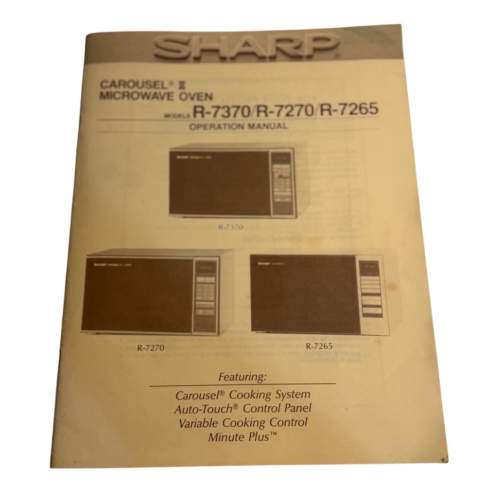VTG Sharp Carousel II Microwave Operation Manual R-7370 R-7270 R-7265 Tan‎ Paper